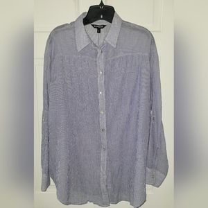 New Express Lt Blue Pinstripe Oversized Lightweight Button Up Shirt, Size M